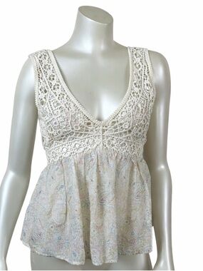 ZARA lace XS extra small Boho Crochet Lace Peplum Tank Top Floral Festival flowy